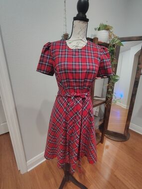 Draper James Red Plaid Fit-and-Flare Midi Dress